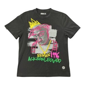 Offbeat Tupac Shakur Remain Acknowledged 1996 Neon Graphic Black Tee Mens M